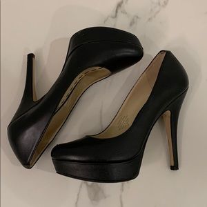 Black leather platform heels